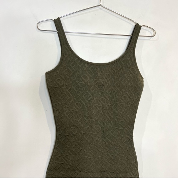 Fendi x Skims embossed olive green Illinois Midi dress size 38 (US 2) - Picture 4 of 14